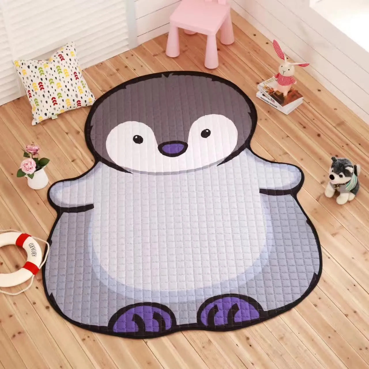White tiger cotton baby play mat on floor with soft textile surface 130x190cm