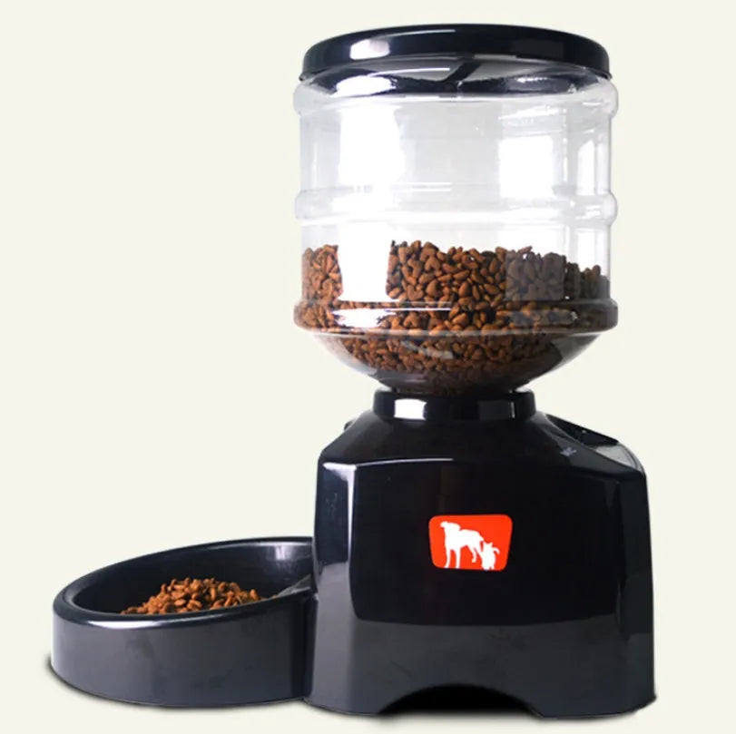 5.5L black automatic pet feeder with LCD screen and bowl for dogs and cats