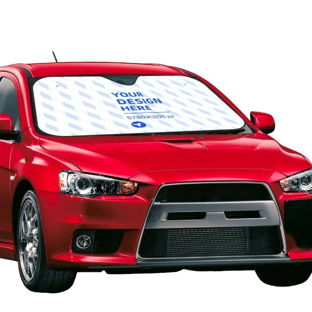 Stiff black heat insulation car windshield sunshade with polyester and bubble aluminium film attached via suction cups