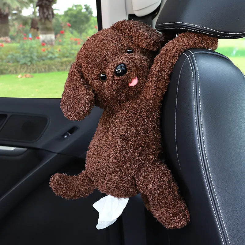 Soft plush car seat back tissue box holder with cute animal design
