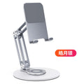Compact 360-degree rotating mobile phone and tablet stand in metal and silicone, bright moon silver colour