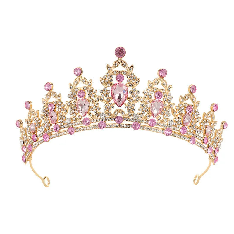 Baroque crown bride headdress with rhinestones in silver and gold colour options