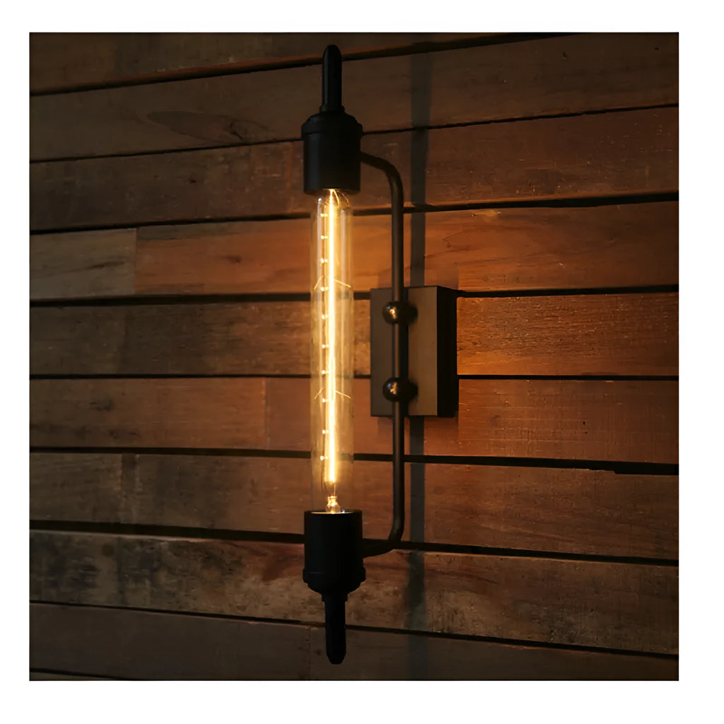 American style black iron wall lamp with E27 holder on a staircase