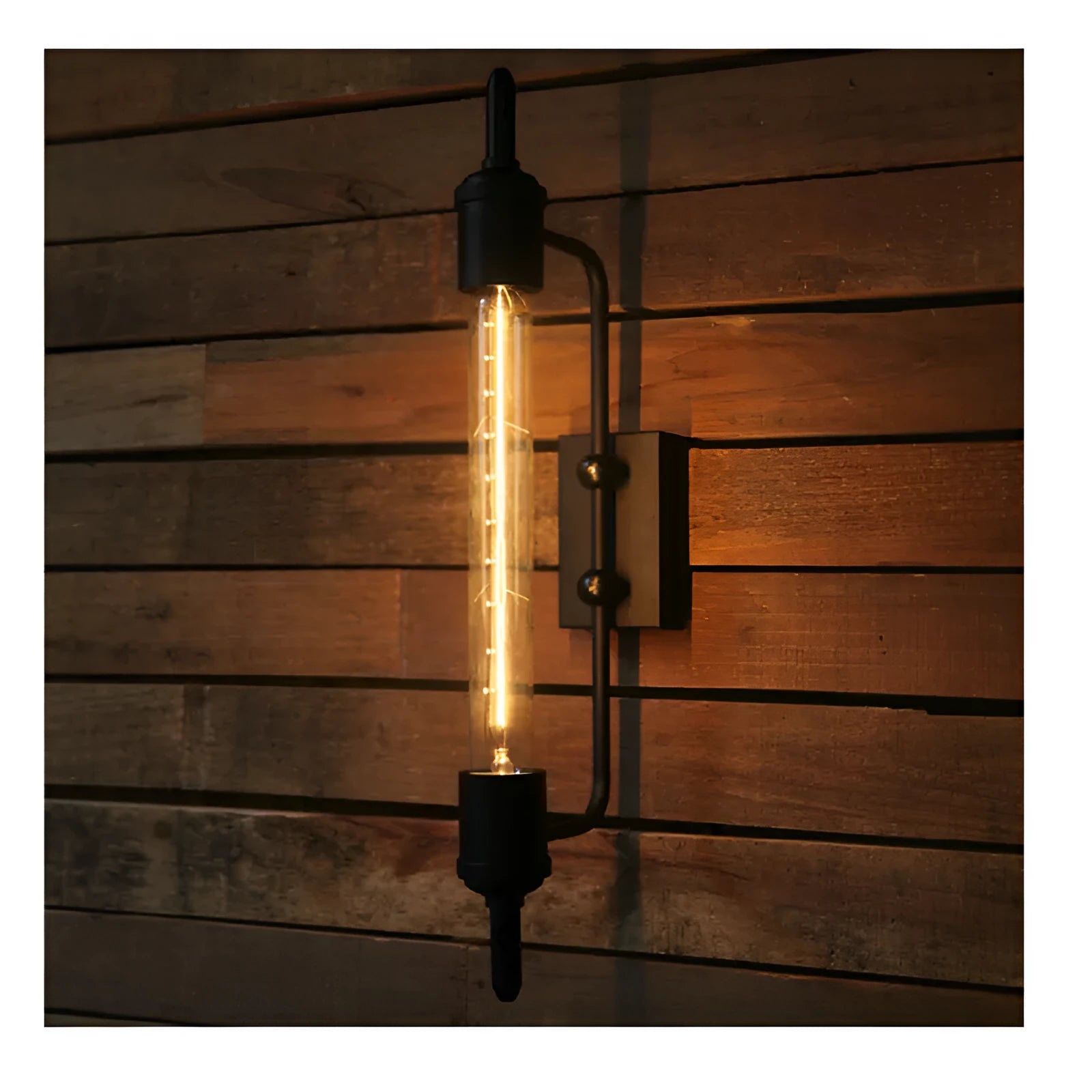 American style black iron wall lamp with E27 holder on a staircase