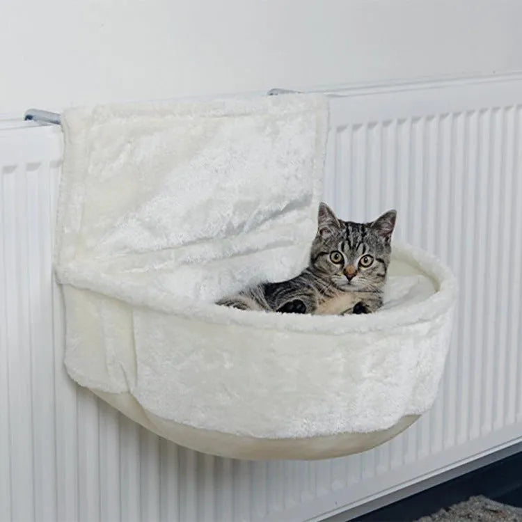 Iron frame cat hammock with fleece cloth in neutral colour options