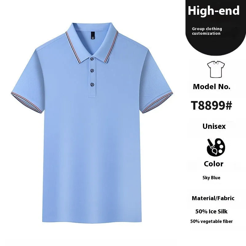 Ice-feeling solona colour matching work polo shirt in copper ammonia fibre ice silk fabric