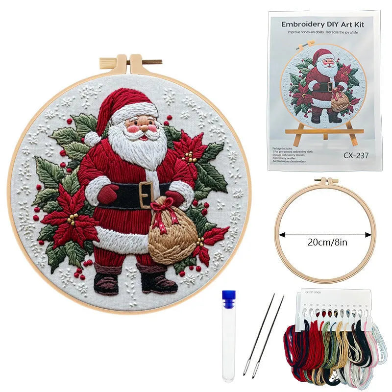 Santa Claus embroidery kit with cotton and linen fabric measuring 28x28cm featuring a modern simplicity landscape pattern