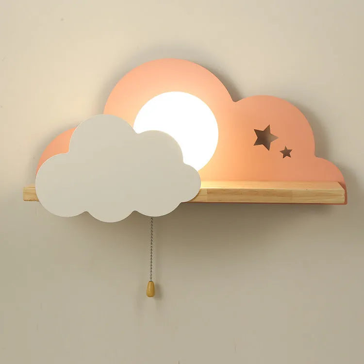 Glass cloud-shaped wall lamp with E27 bulb holder in grey, pink, or white finish.