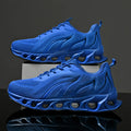 Men's flame pattern sports shoes with mesh upper and lace-up fastening in Sapphire Blue colour