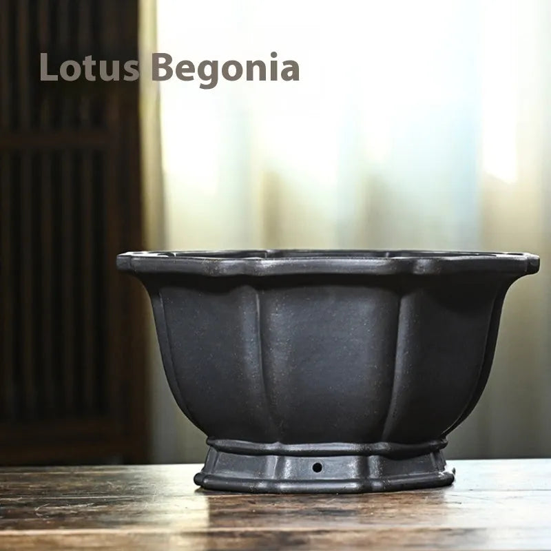 Handmade purple sand round flower pot with simple elegant colour for indoor plants like lotus and begonia