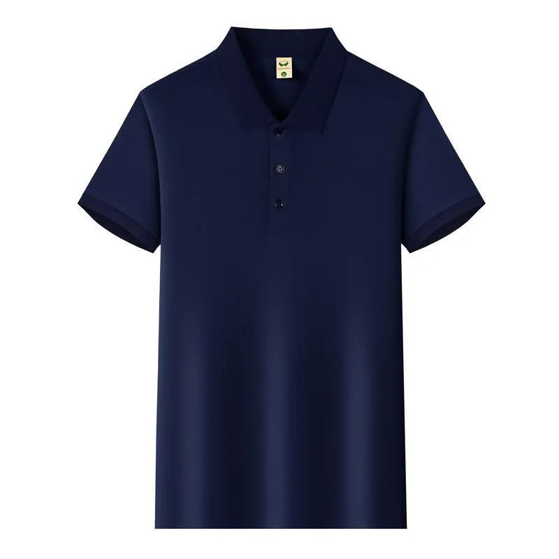 Ice Silk short sleeve lapel business shirt in multiple colours on a size chart background.