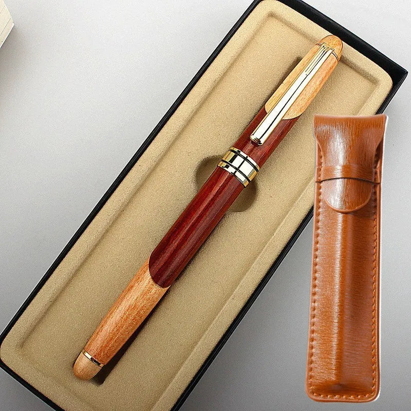 Wooden finance pen with metal tip and pen bag packaging for office use