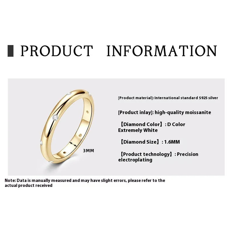 S925 sterling silver geometric bracelet ring with round elements in traditional, gold stars, or platinum stars finishes