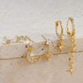 XINGX gold electroplated chain tassel earrings with zircon studs, six-piece set showing three complete pairs