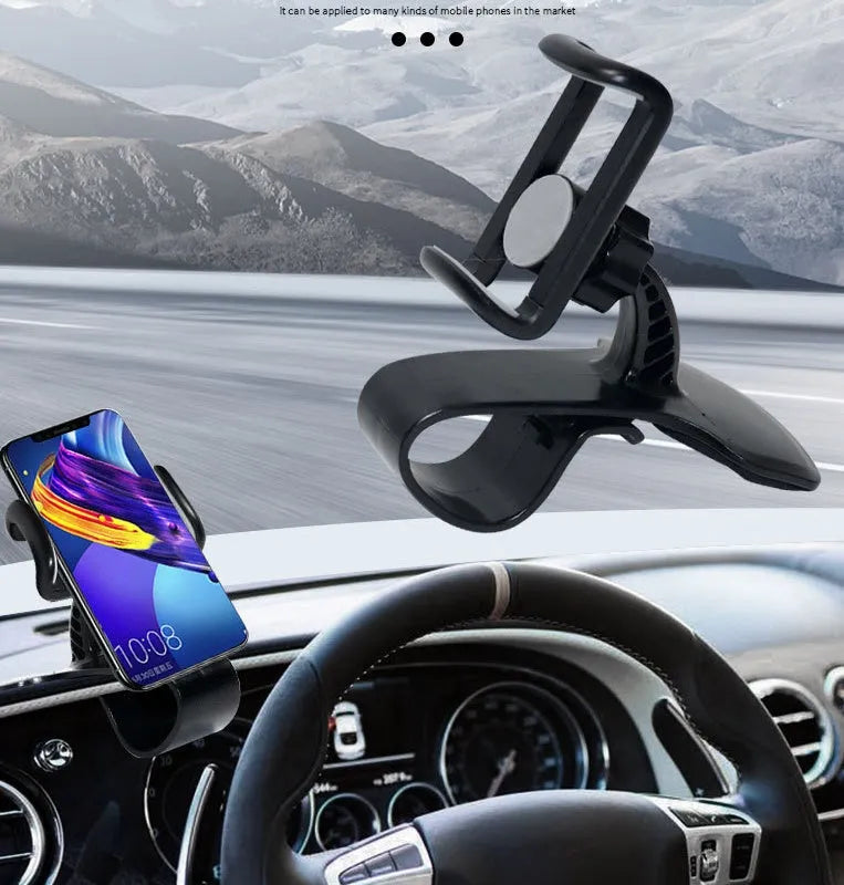 Black grey ABS plastic car pull clip phone holder with direct view, 360-degree rotation and 60-degree tilt