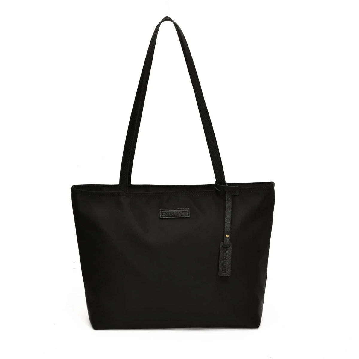 Women's large capacity soft Oxford cloth shoulder bag in black, horizontal square shape, with external sandwich pocket