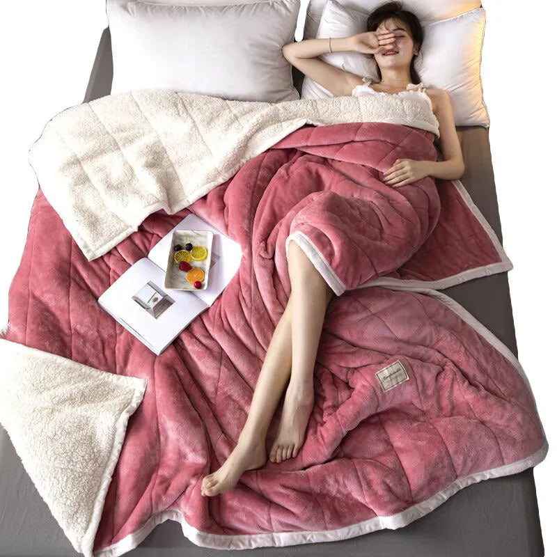 Avocado green coral fleece blanket folded to show its thick texture and 150x200cm size.