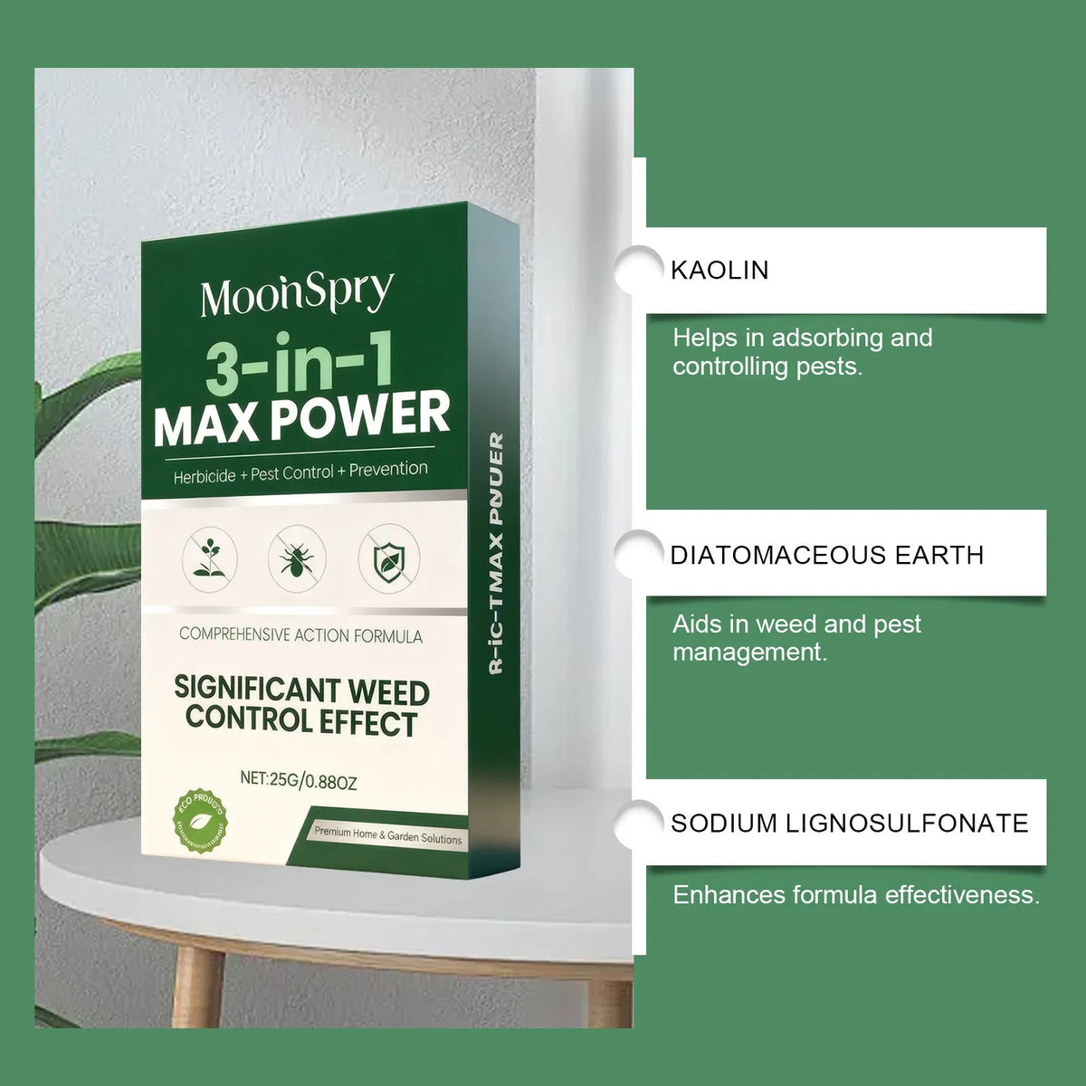 3-In-1 Max Power herbicide granules 25g pack with kaolin, diatomite, sodium lignosulfonate and hexazinone