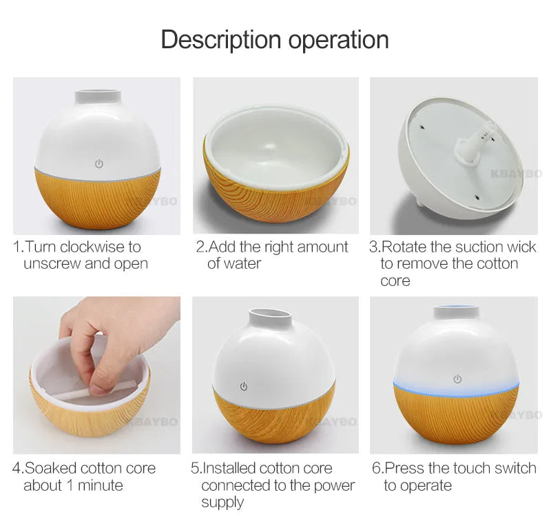 Wood grain home office desk mute humidifier with USB cable and LED night light in Light wood colour