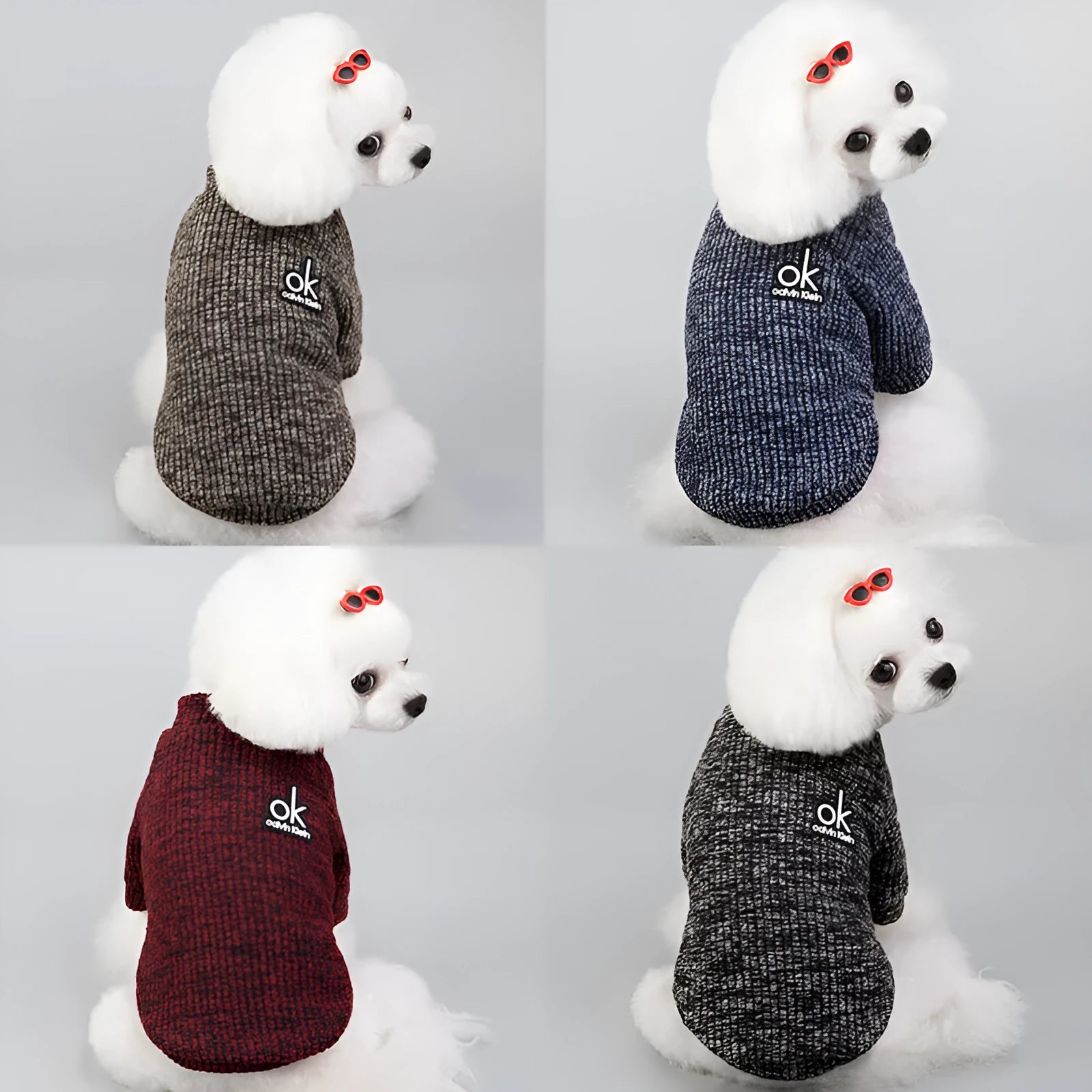 Wool pet sweater for dogs and cats in multiple colours including coffee, wine red, black, and blue