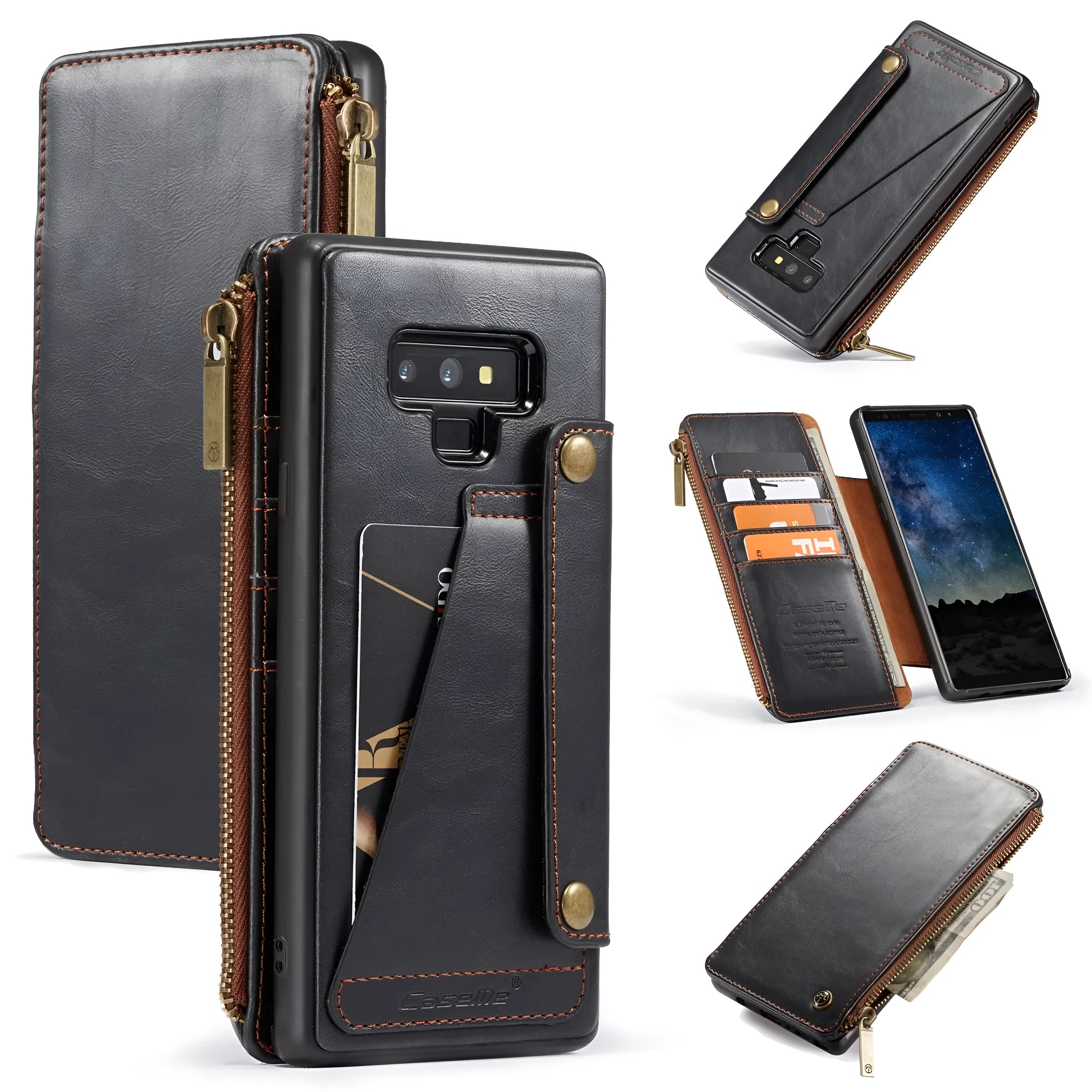 PU leather flip phone case for SAMSUNG Note9 in black, brown, and red colours