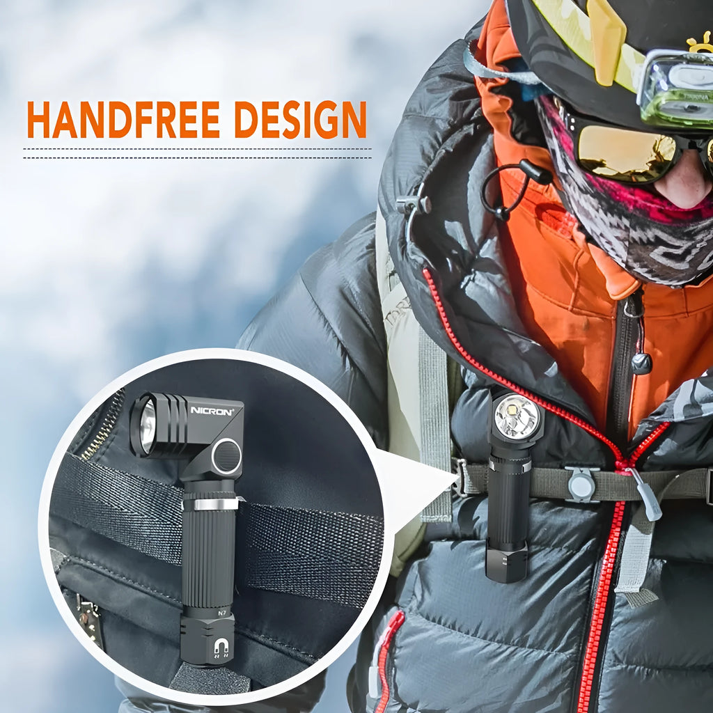 Hands-Free LED Flashlight with aircraft grade aluminium body and 360° rotary clip