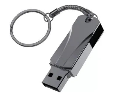 Metal rotating USB flash drive in black with USB 3.0 connector showing compact design