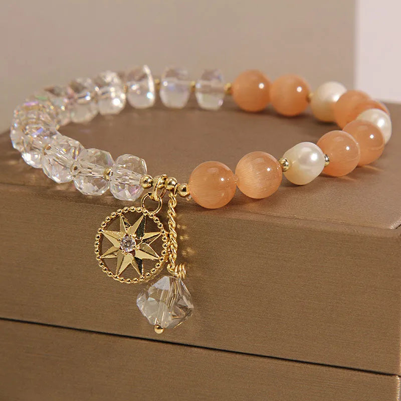 Orange women's bracelet with eight Awn star design featuring gold-plated inlaid artificial gemstones and semi-precious stones
