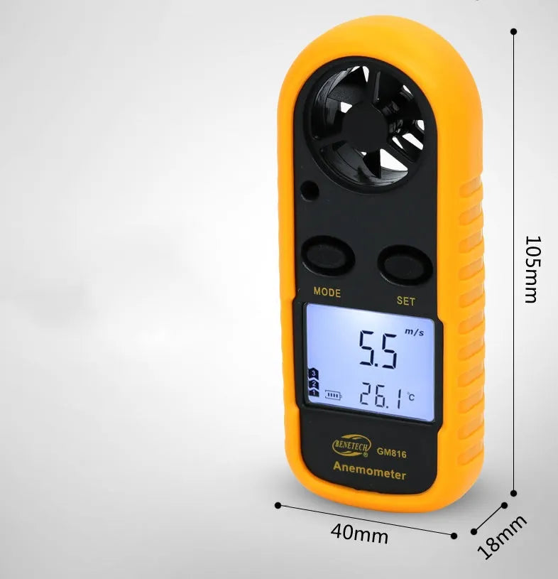 Biaozhi orange digital portable wind speed meter anemometer held in hand