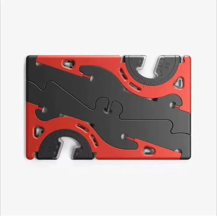 Black plastic card type mobile phone holder with adjustable lazy bracket on desktop