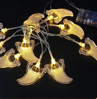 Halloween LED string lights with pumpkin ghost bat spider pendants on 1.2 metre battery-powered string