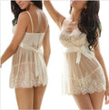 White women's lingerie set made from stretchy spandex fabric, shown in sizes S, M, and L.