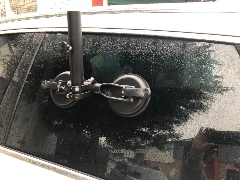 Black off-road car flagpole sucker mount with rubber disc for vehicle glass attachment