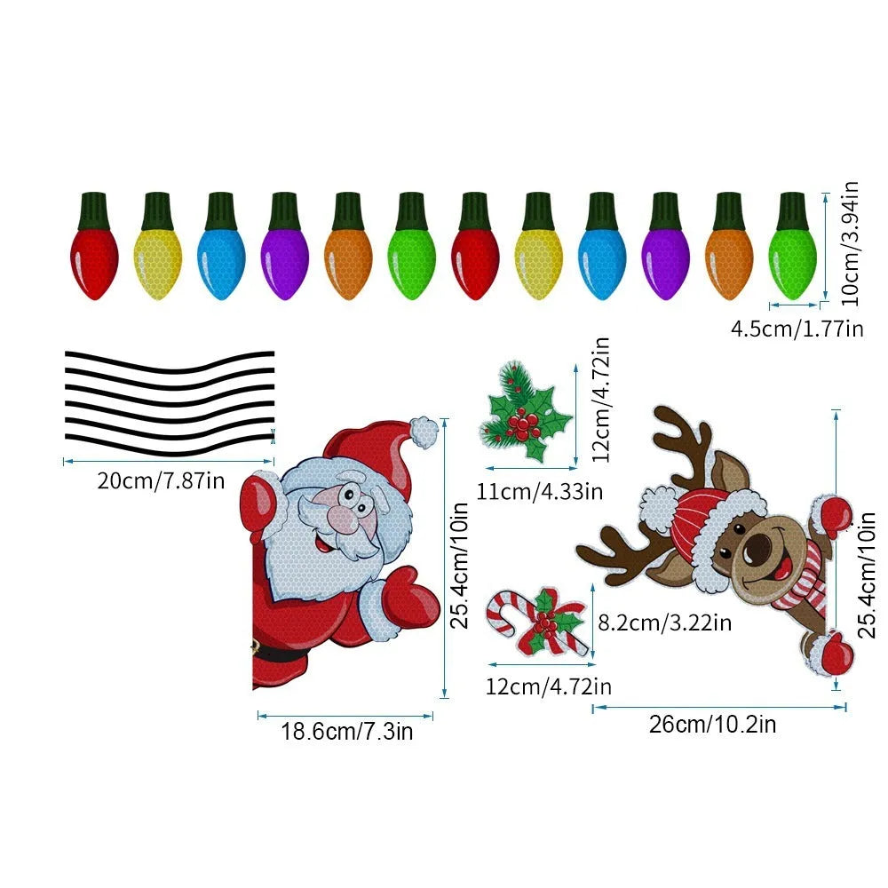 Reflective red and white Christmas elk cartoon design on a medium magnetic sticker.