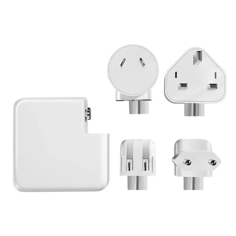 61W USB-C laptop power adapter with international plug options and white cable