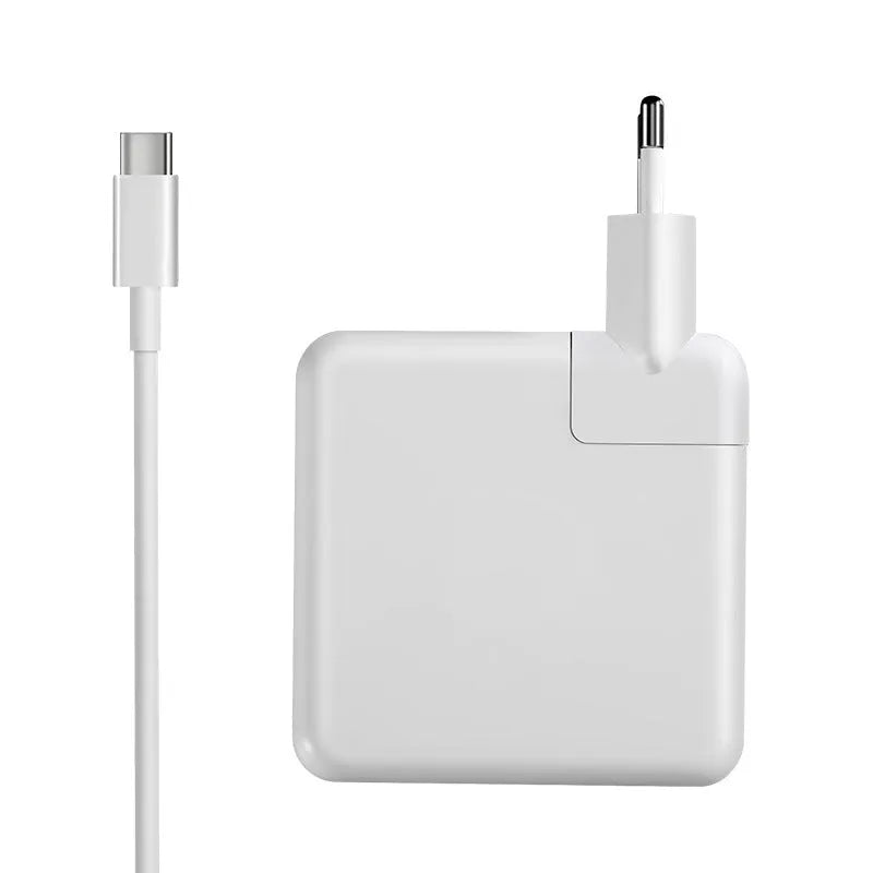 61W USB-C laptop power adapter with international plug options and white cable