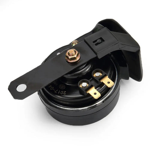 12V car and motorcycle horn with loud 110dB sound output in black ABS plastic