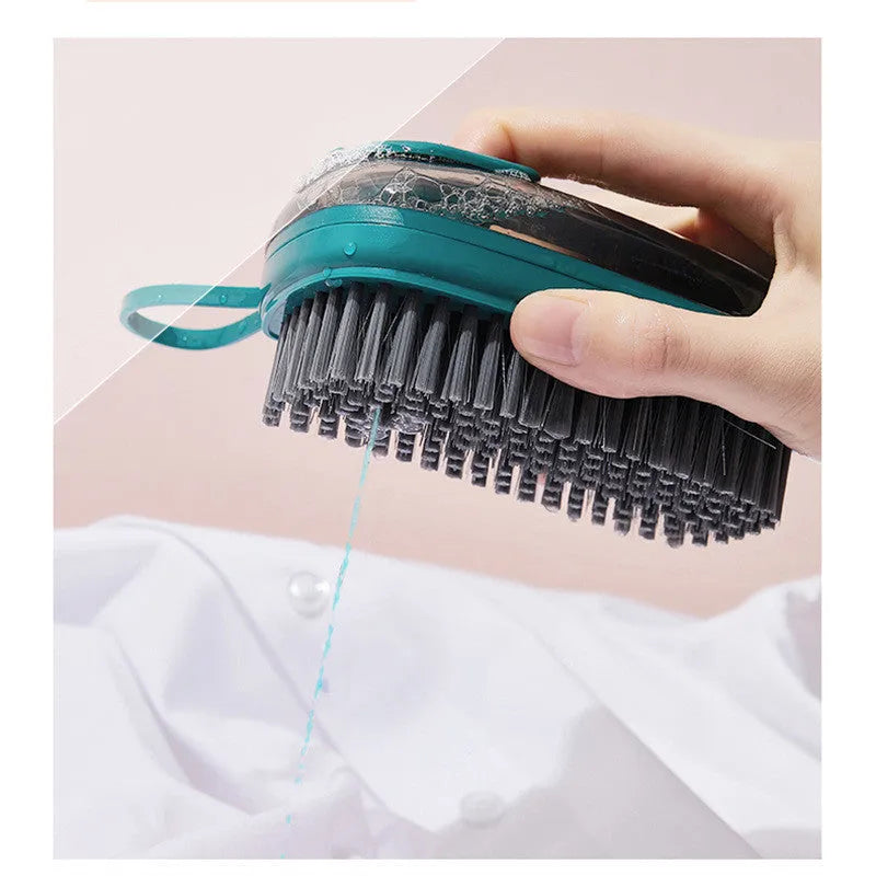 Blue automatic liquid cleaning brush with ergonomic grip for shoes and household cleaning