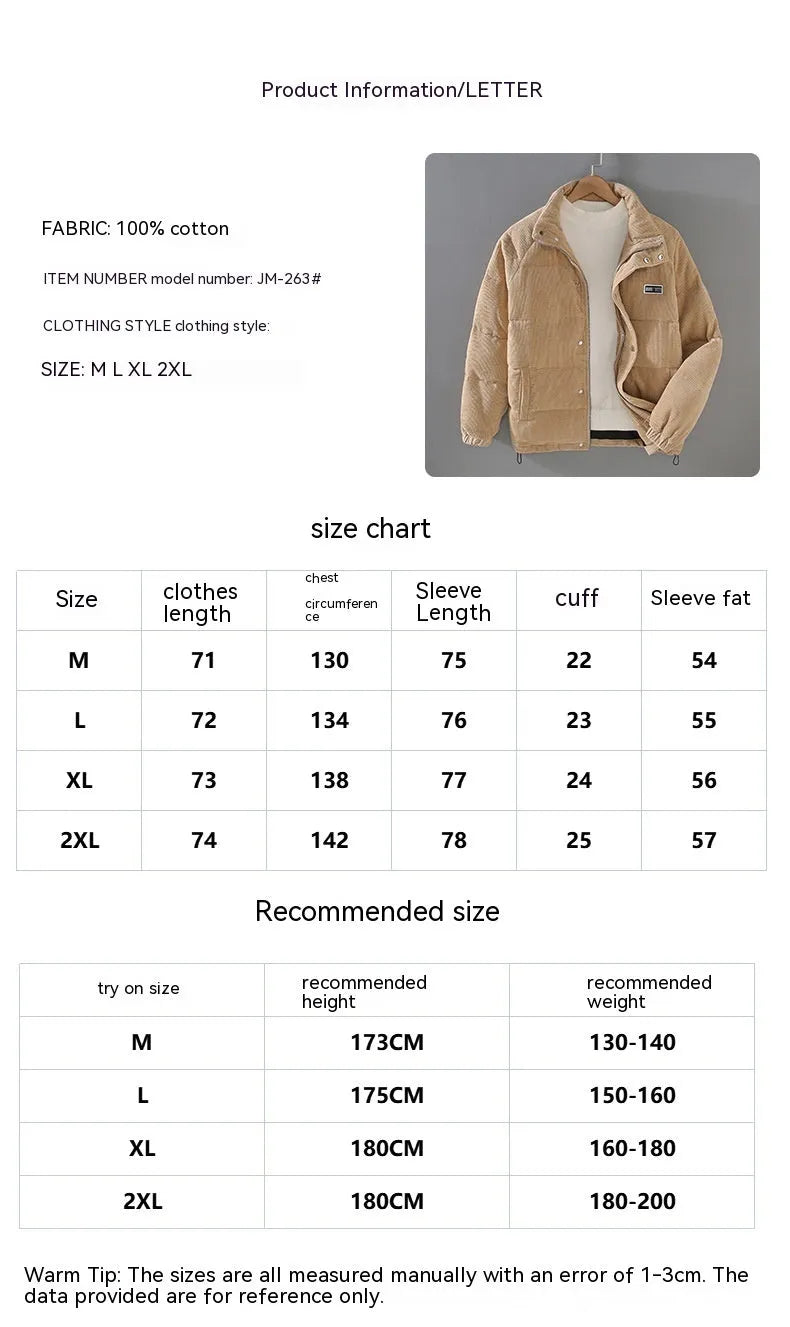 Men's puffer jacket in black with patch pockets, cardigan style, side view