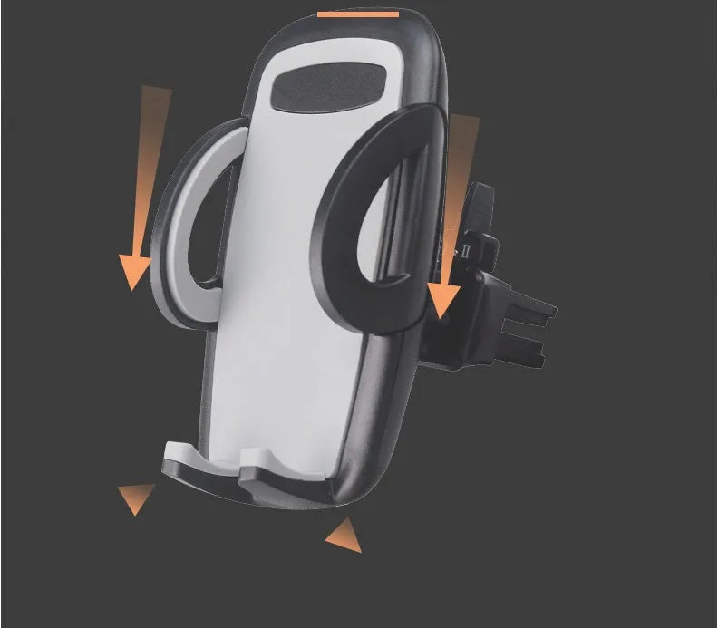 Black plastic universal car vent mobile phone holder with adjustable clamp