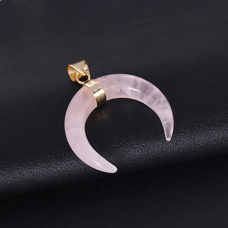 Natural stone moon pendant necklace with 45cm chain, pendant measures 4.3 x 3.3 x 1cm