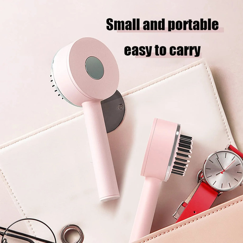 Self-cleaning hair brush for women with 3D air cushion and one-key button in green colour