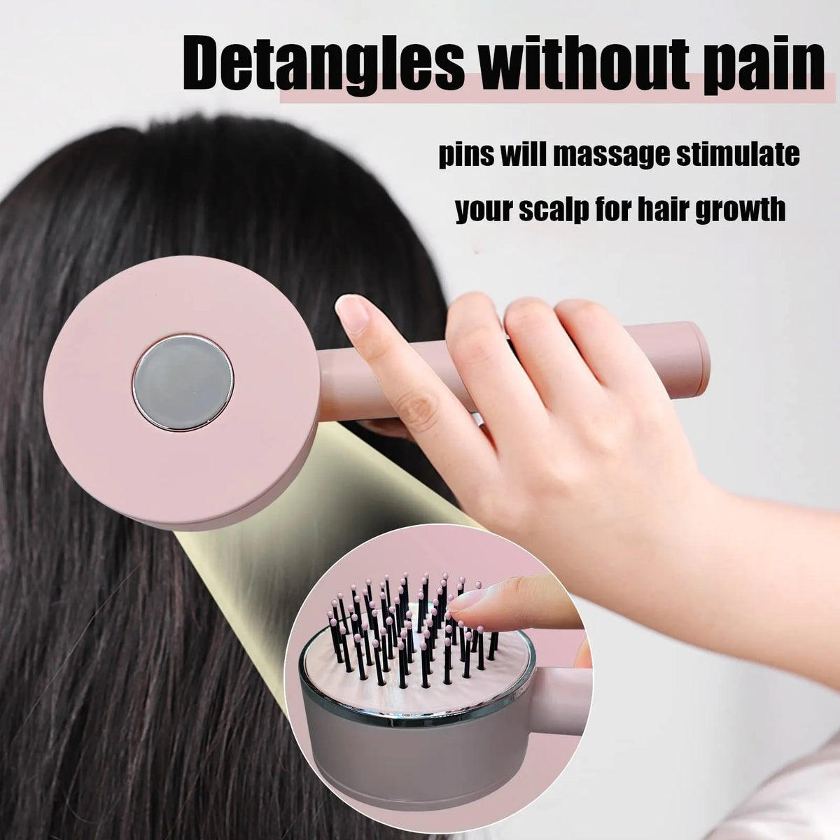 Self-cleaning hair brush for women with 3D air cushion and one-key button in green colour