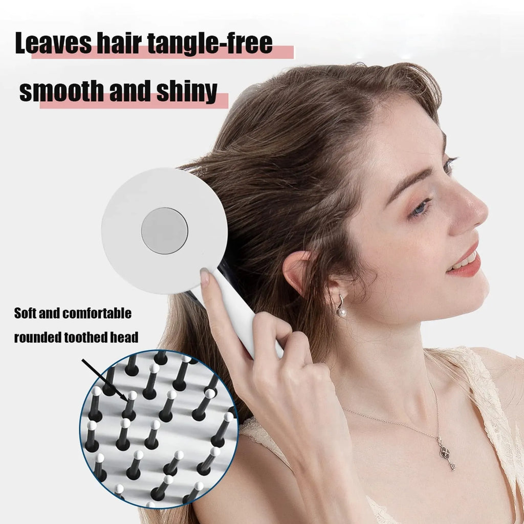 Self-cleaning hair brush for women with 3D air cushion and one-key button in green colour