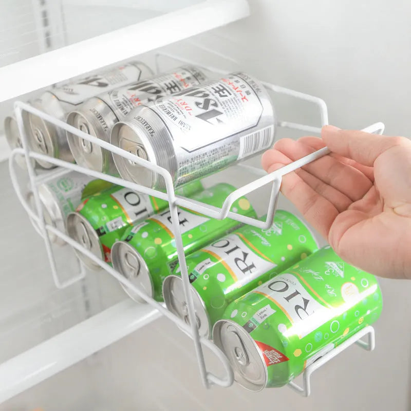 Double-layer iron Cans Coke kitchen storage rack in picture colour, 28x18x14cm, on a desktop