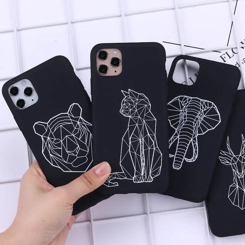 Animal line graffiti art design on a slim black TPU iPhone back cover case.