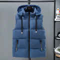 Men's black and blue thickened vest with removable cap and straight hem design