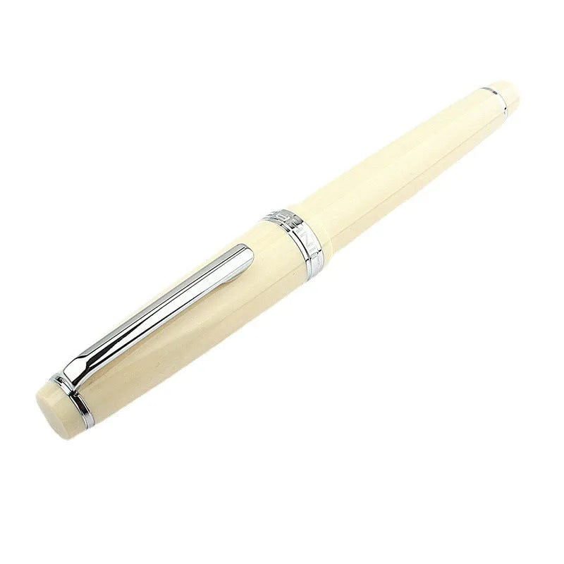 Short pocket business pen with resin body and stainless steel nib, shown with gold clip