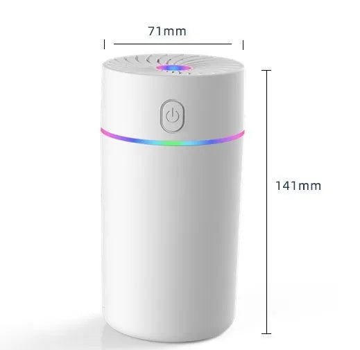 New car USB mini humidifier with aromatherapy function in white, shown with timer dial