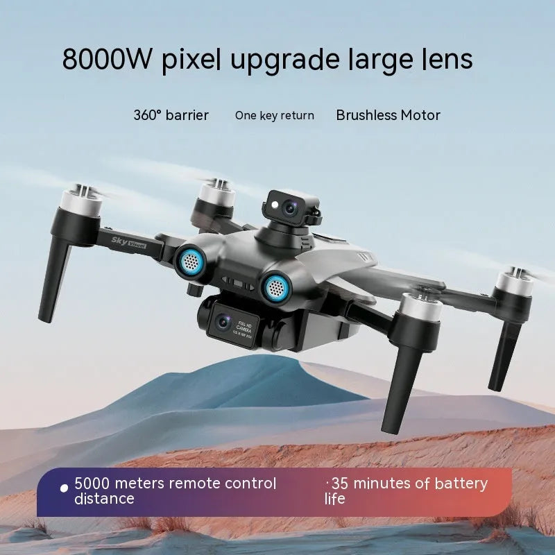 8K HD aerial photography drone with GPS brushless motor, optical flow dual camera, foldable design in black